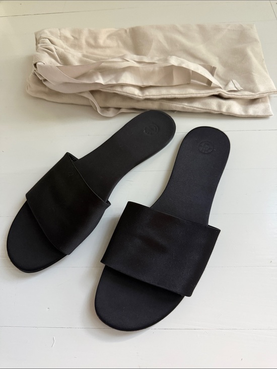 The Row Shoes - The Row Satin Slides Black 38.5